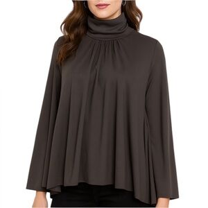 Laura Galic Couture Black Babydoll Turtleneck Flowing Top